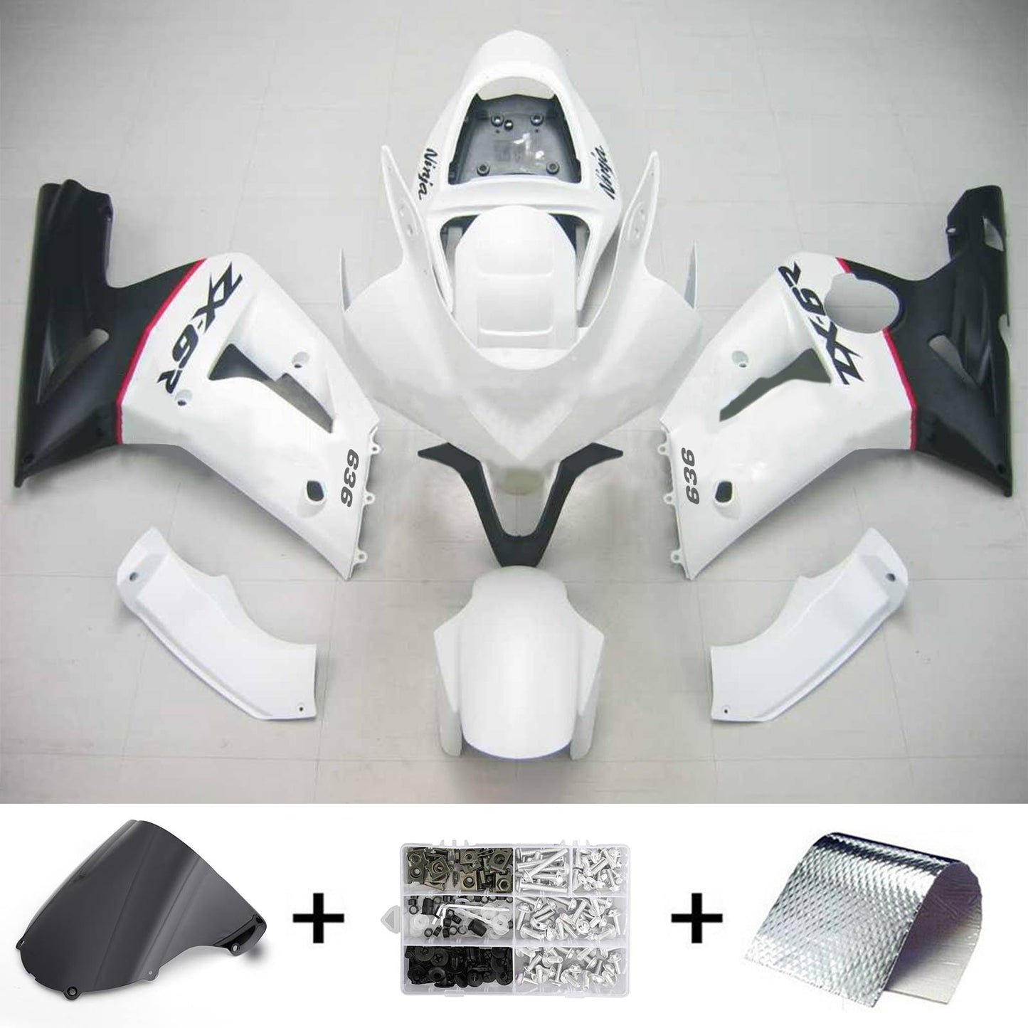 2003-2004 Kawasaki ZX6R 636 Amotopart Injection Fairing Kit Bodywork Plastic ABS #109