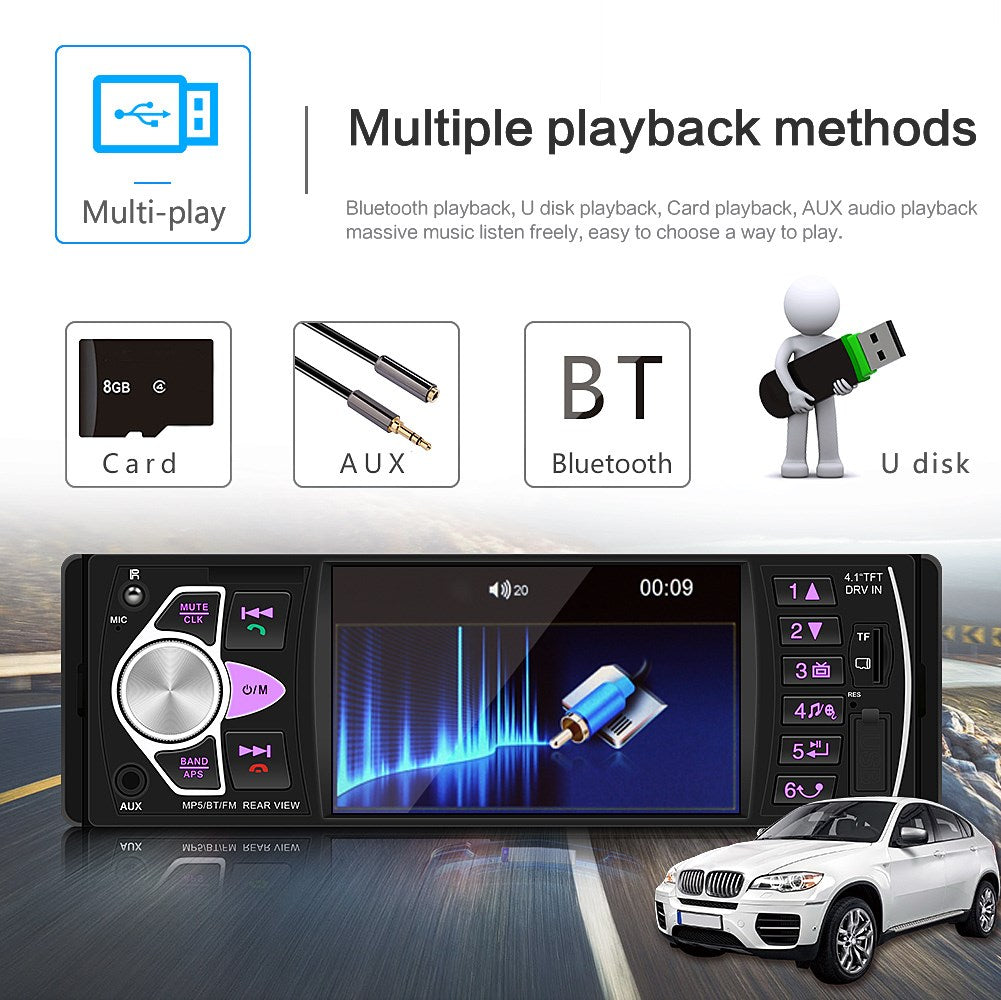 4.1In Car Radio Stereo 1DIN Bluetooth FM USB AUX Audio MP5 Player with Camera