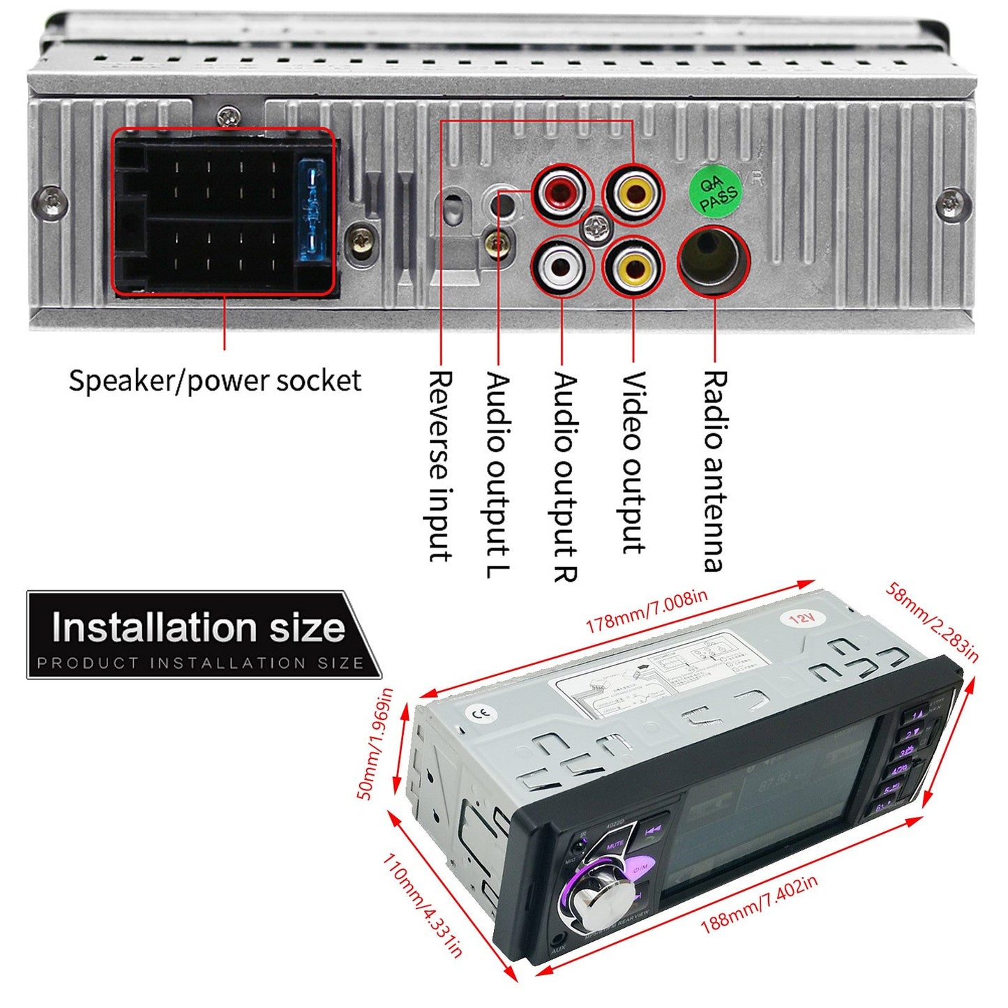 4.1In Car Radio Stereo 1DIN Bluetooth FM USB AUX Audio MP5 Player with Camera