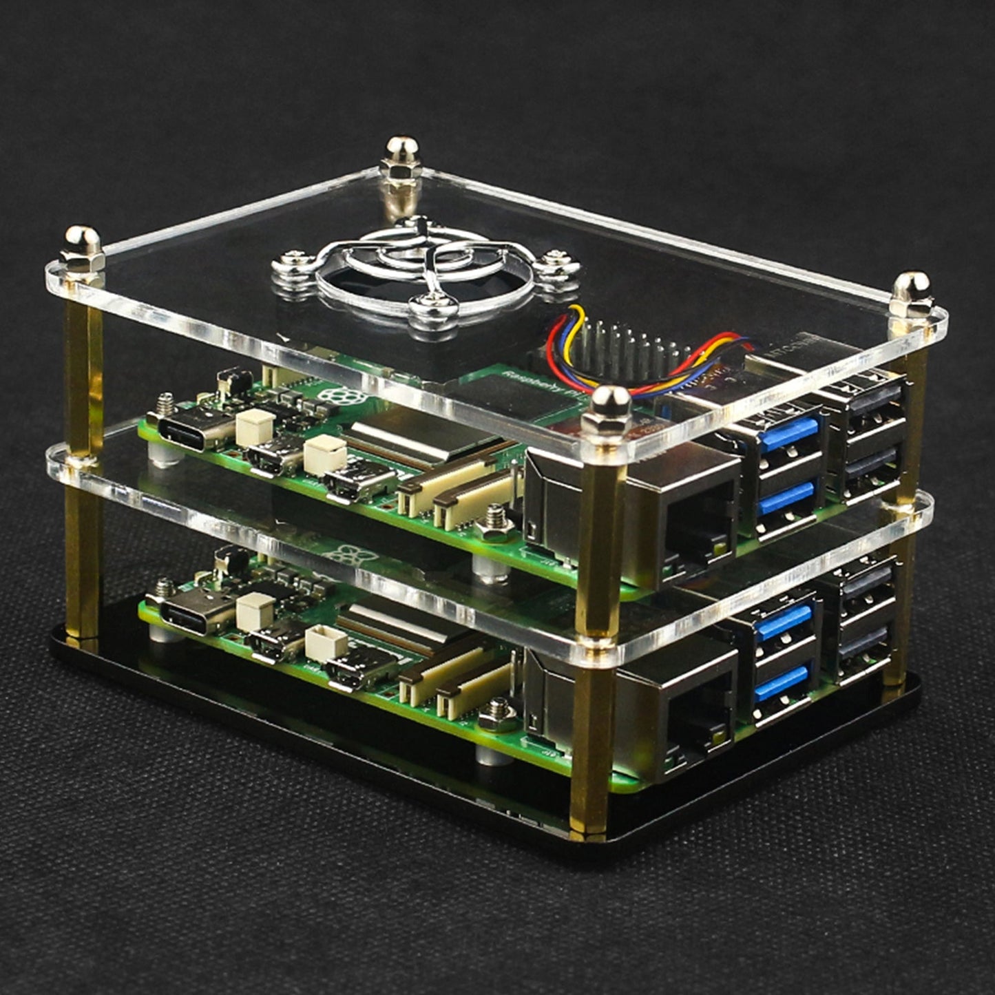 Raspberry Pi 5 Multi-Layer Acrylic Shell Transparent Protective Case Cooling Fan