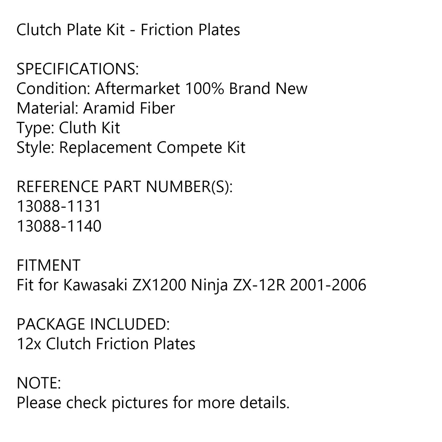 Clutch Plate Kit - Friction Plates For Kawasaki ZX1200 Ninja ZX-12R 2001-2006