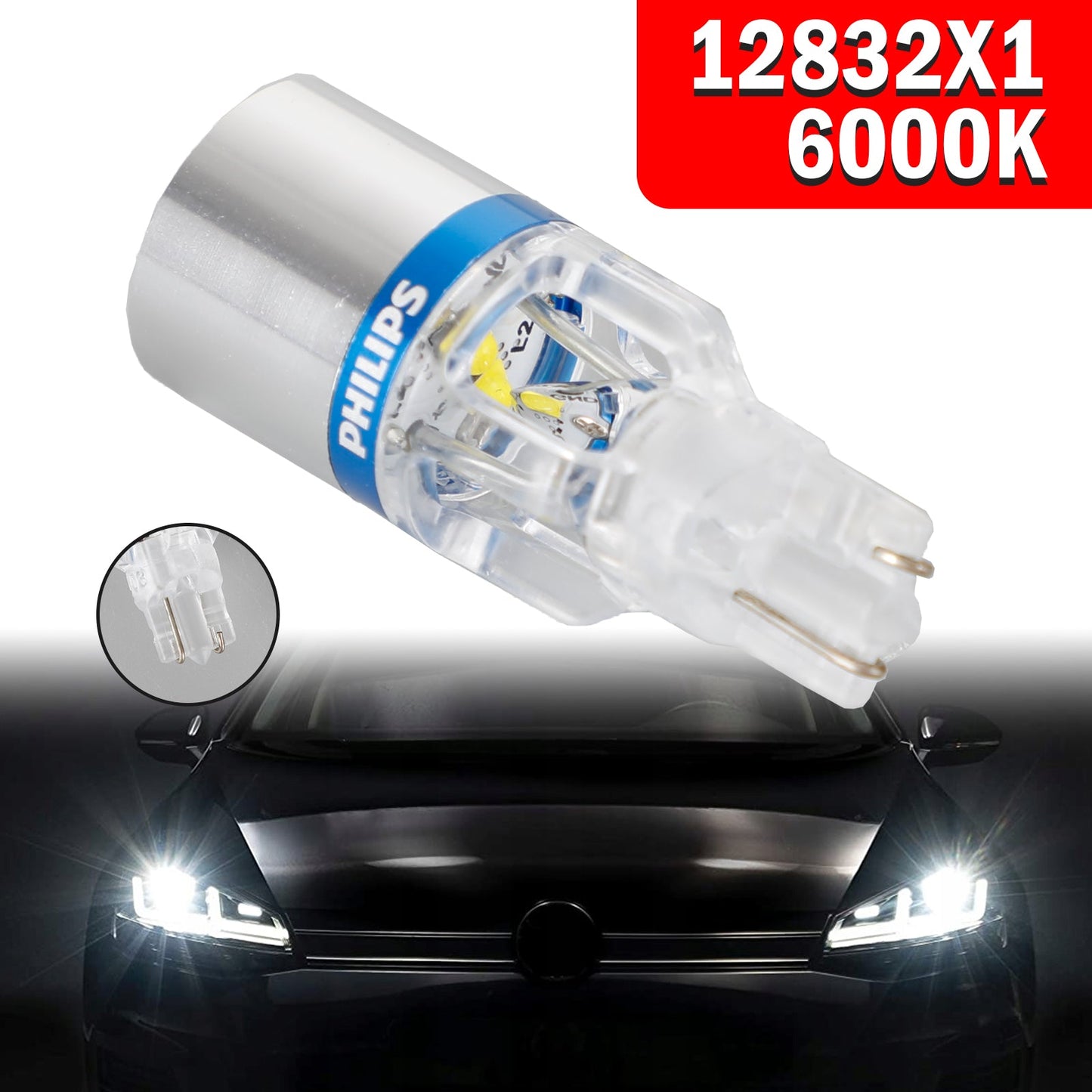 For Philips 12832X1 Car X-treme Ultinon LED T16 12V3W 200LM 6000K W2.1*9.5D