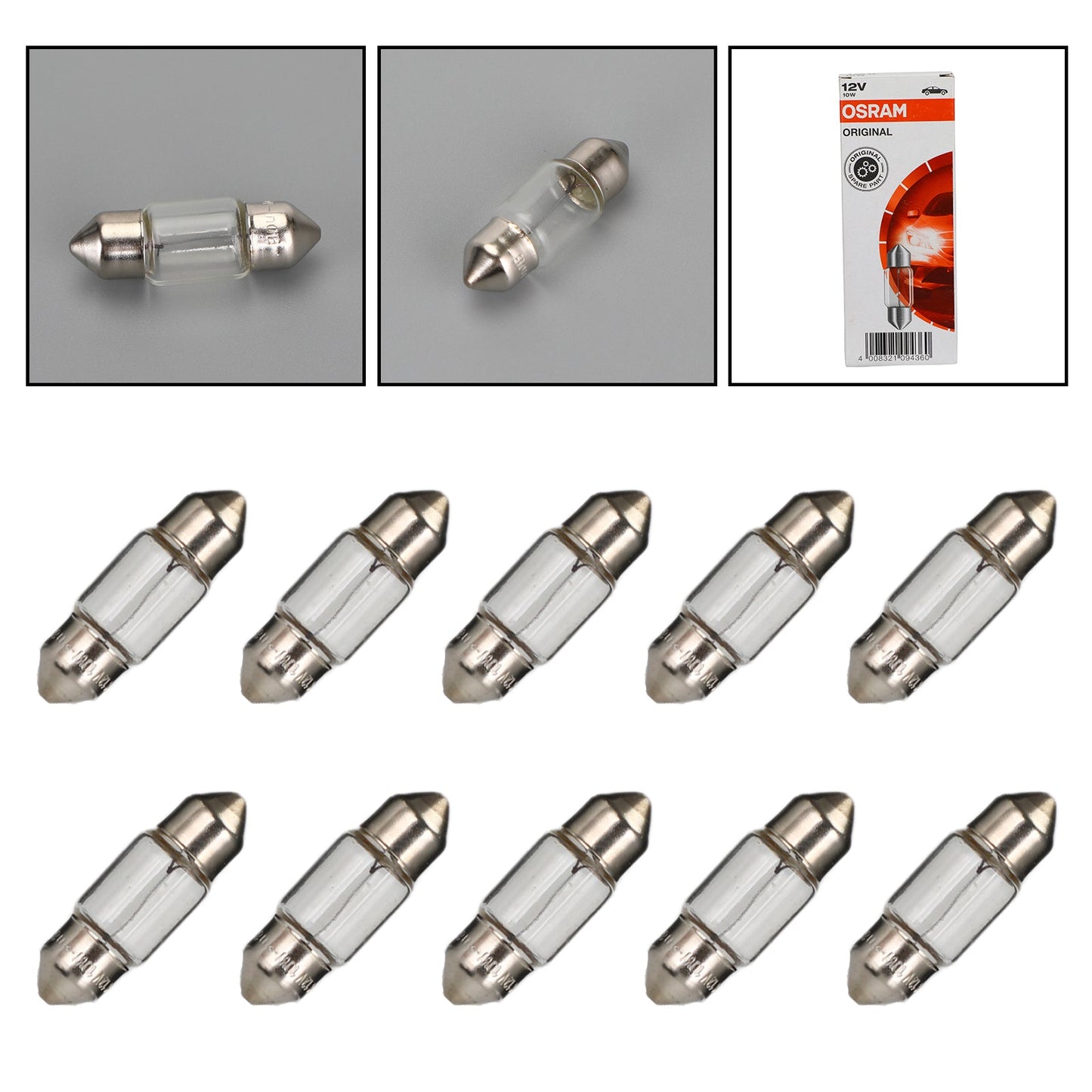 10x For OSRAM General Lighting Halogen Auxiliary Light C10W 12V SV8.5-8