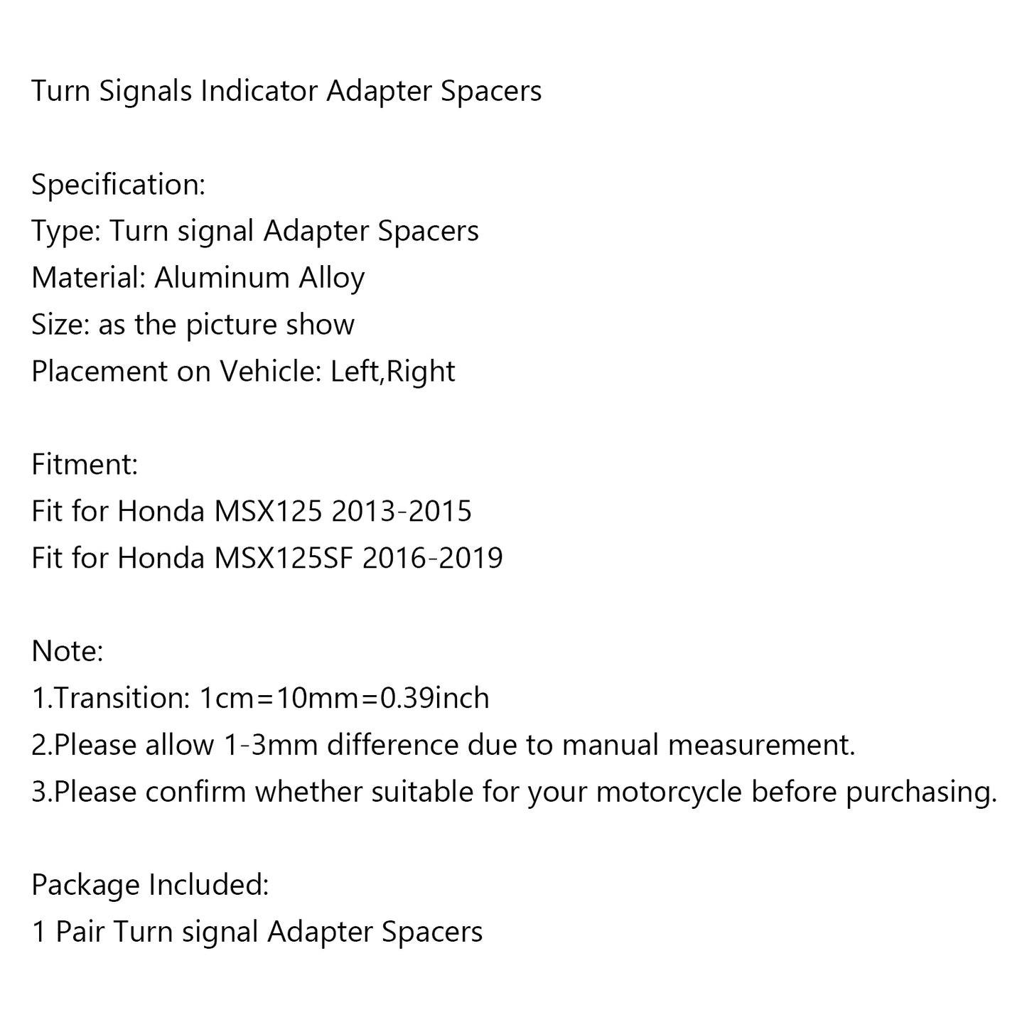 Aluminum Turn Signals Indicator Adapter Spacers for Honda MSX125 MSX125SF