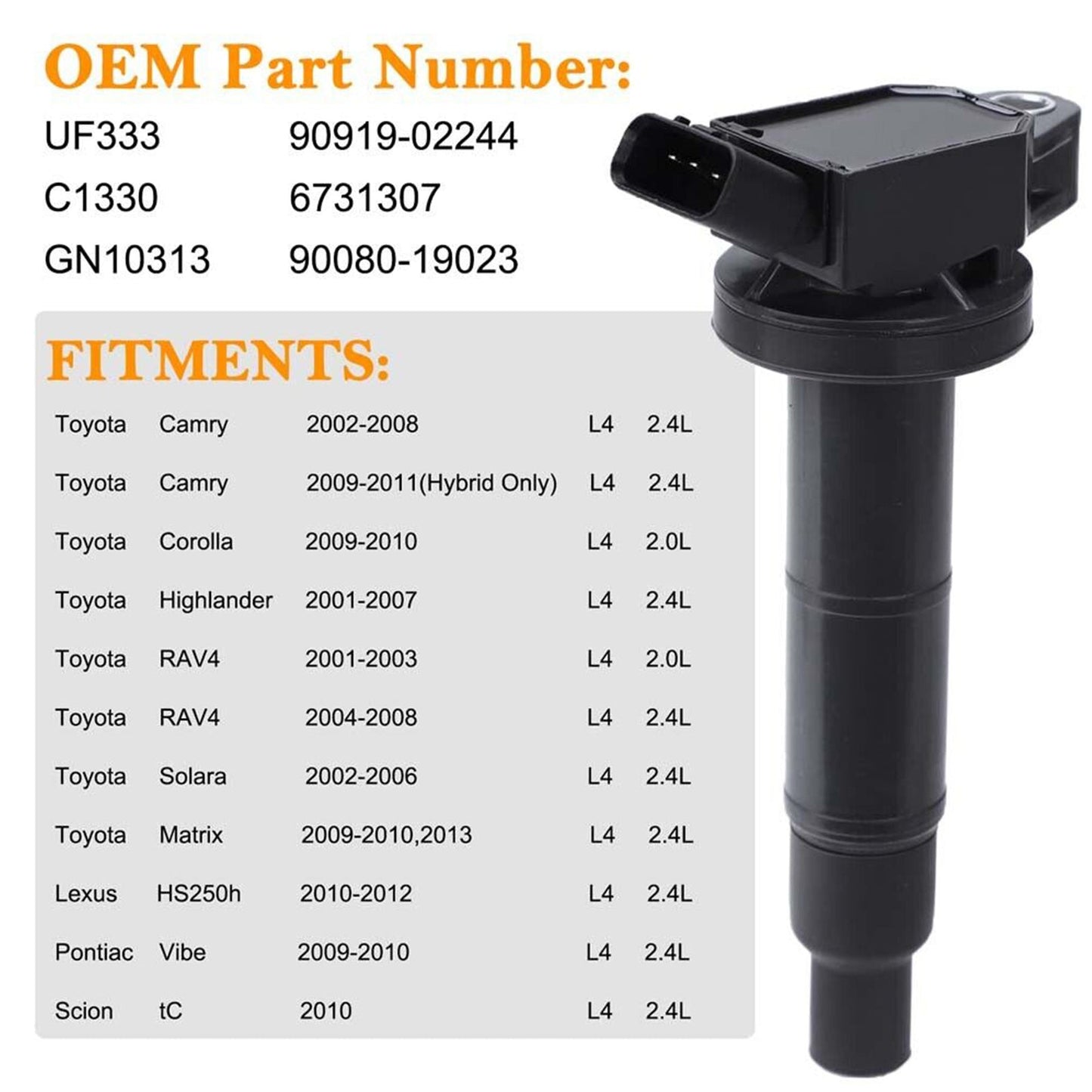 2002-2006 Toyota Solara L4 2.4L 4x Ignition Coil+Spark Plug UF333 UF494