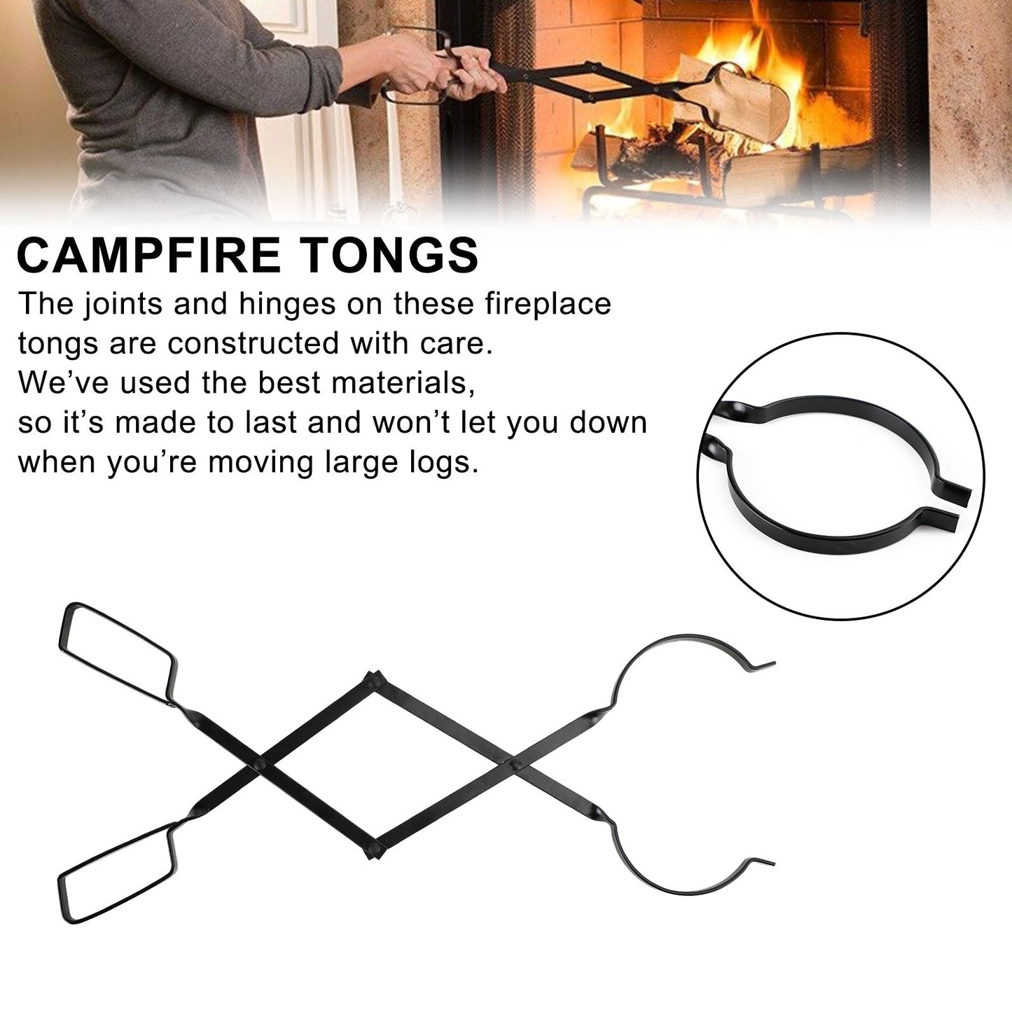 26 Inch Campfire Tongs Log Grabber Firewood Fire Pit Tool Camping Fireplace