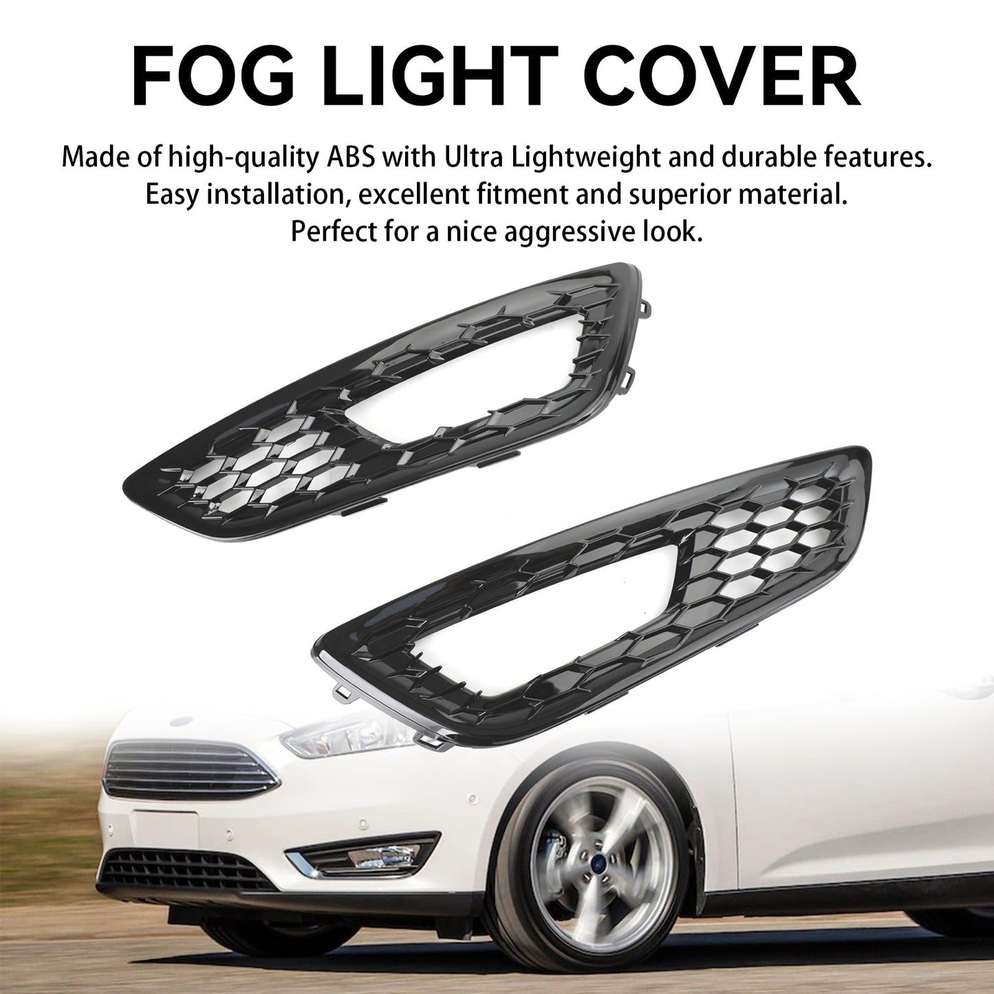 2015-2017 Ford Focus 4 Door Sedan and Hatchback Models Pair Front Bumper Fog Light Lamp Cover Bezel Grill