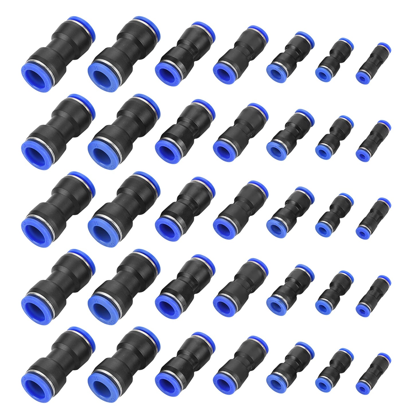 Quick 35 Pcs Straight Push Connectors 4/6/8/10/12/14/16mm Air Line Pneumatic