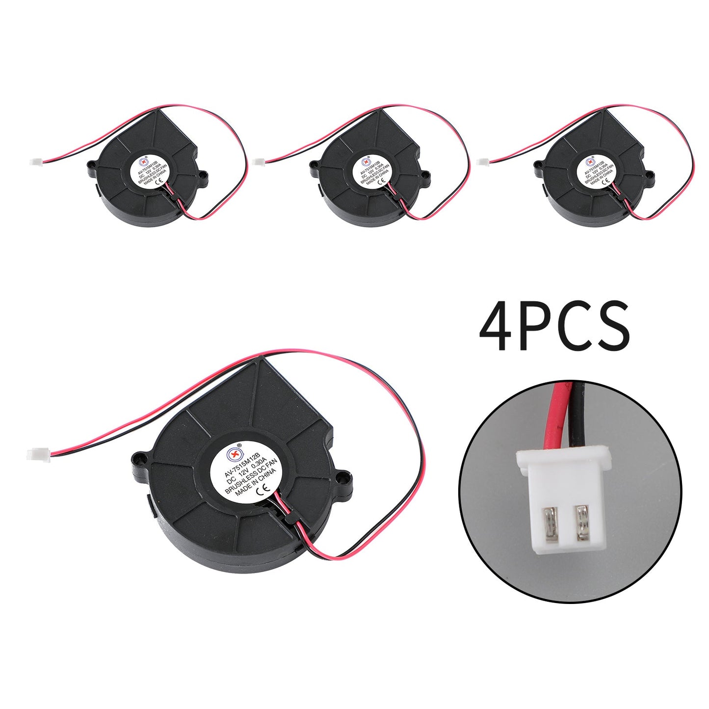 1Pc Brushless DC Cooling Blower Fan 12V 0.3A 7515B 75x75x15mm 2 Pin Wire