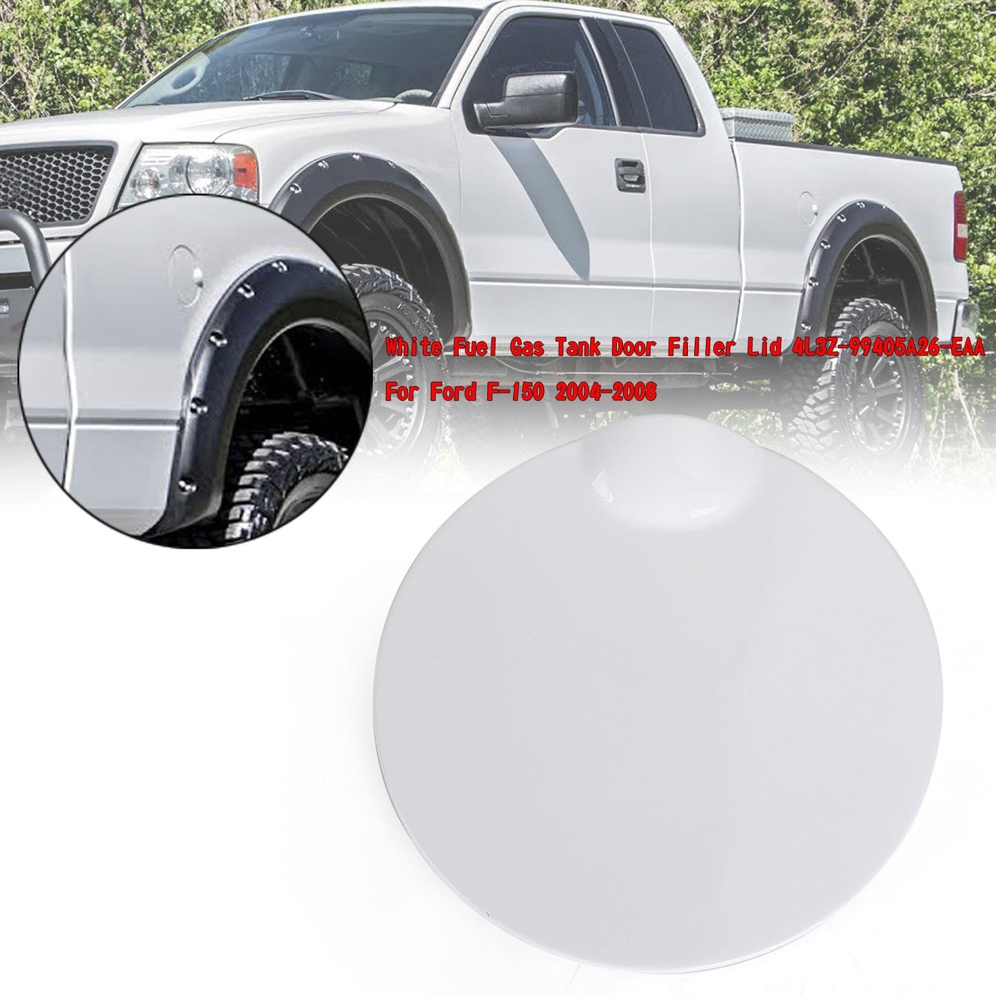 White Fuel Gas Tank Door Filler Lid 4L3Z-99405A26-EAA For Ford F-150 2004-2008