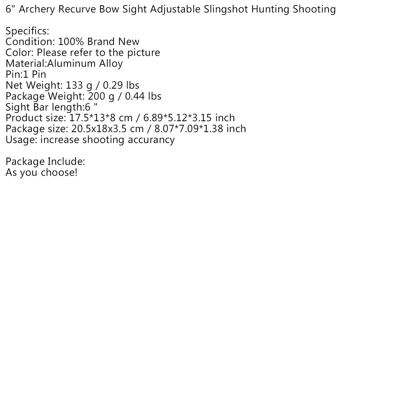 6" Archery Recurve Bow Sight Adjustable Hunting Shooting