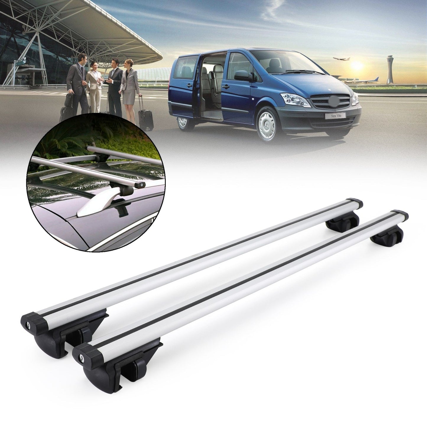 48" Aluminum Car Roof Top Cross Bar Universal Luggage Carrier Rack w/ Lock Key