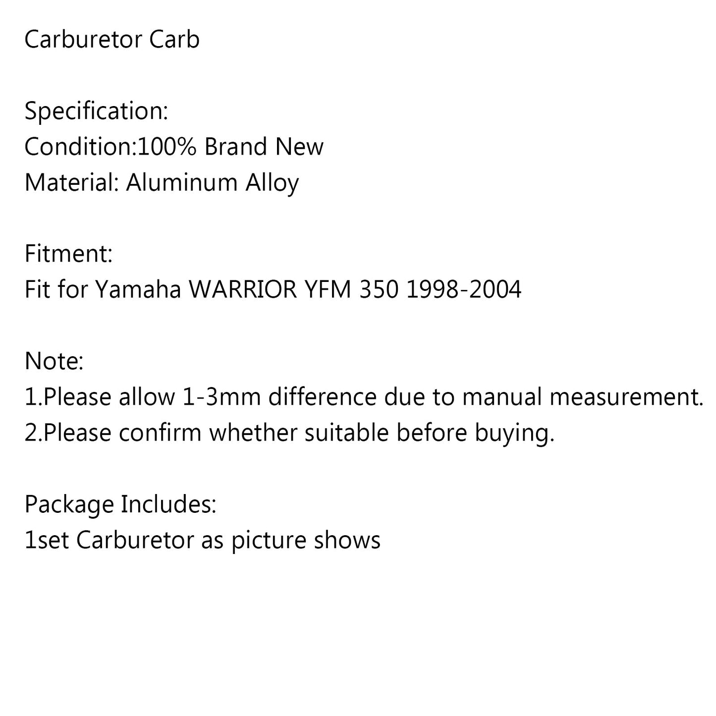 Carburetor Carb For Yamaha WARRIOR YFM 350 1998-2004 TI