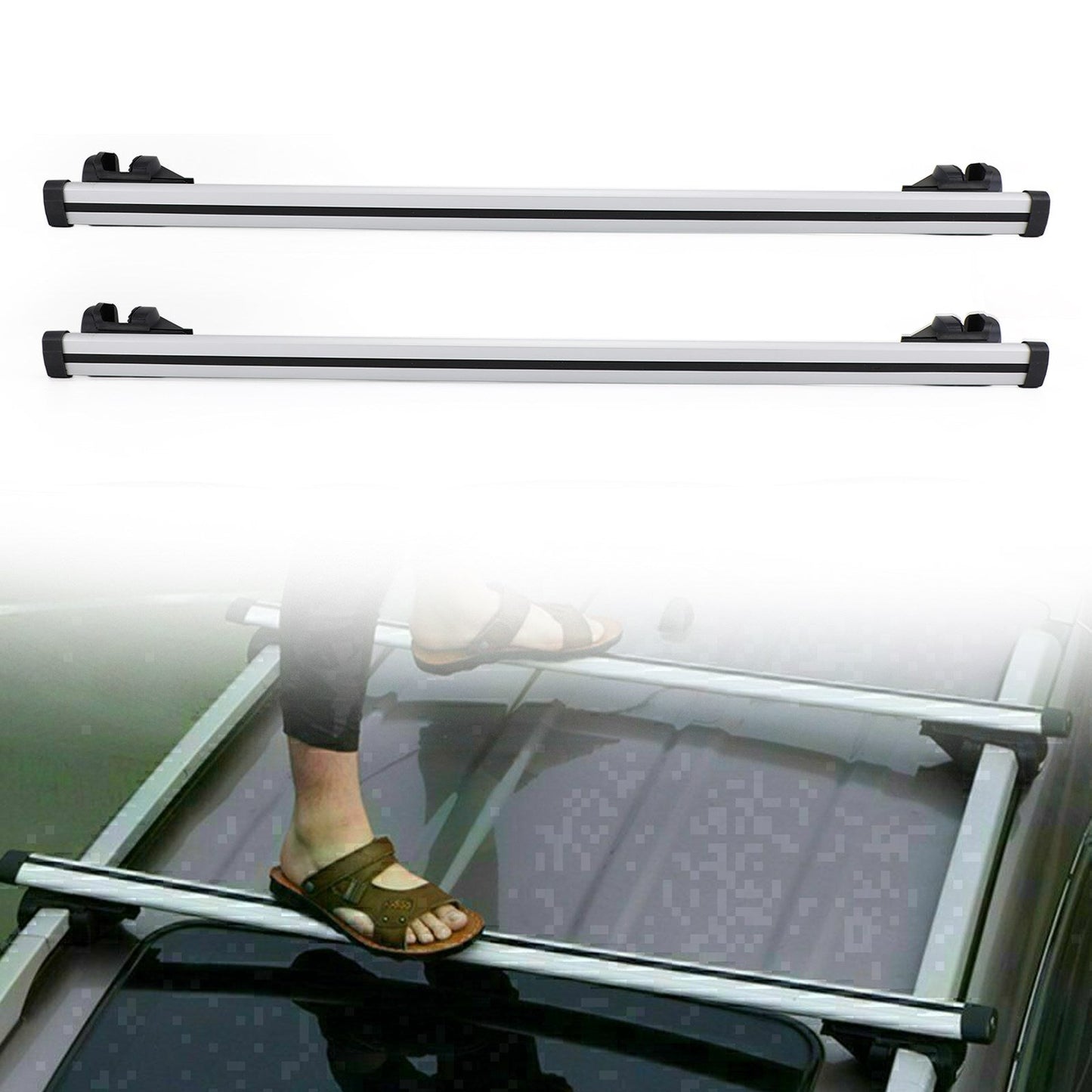 48" Aluminum Car Roof Top Cross Bar Universal Luggage Carrier Rack w/ Lock Key