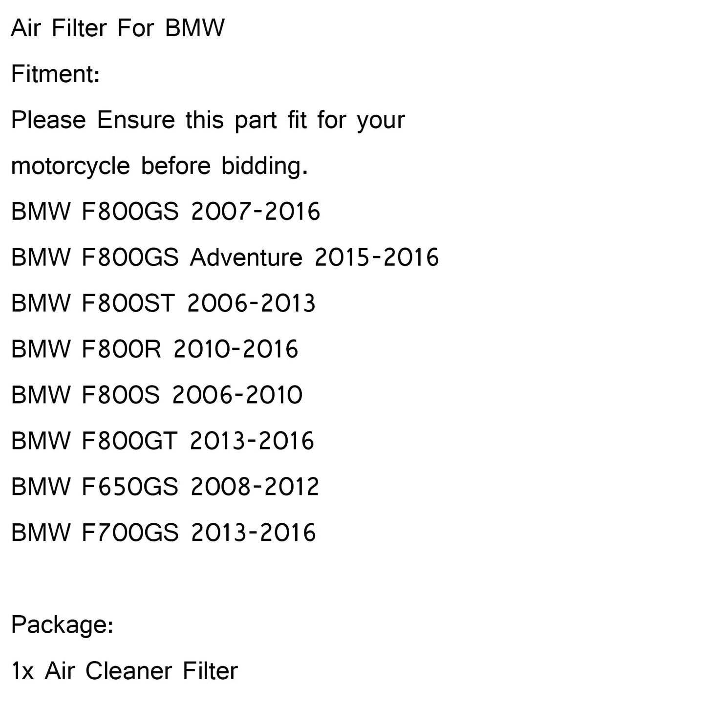 Air Filter Cleaner For BMW F800GS / ADVENTURE 2007-2016 F650/700GS P/N.BM-8006