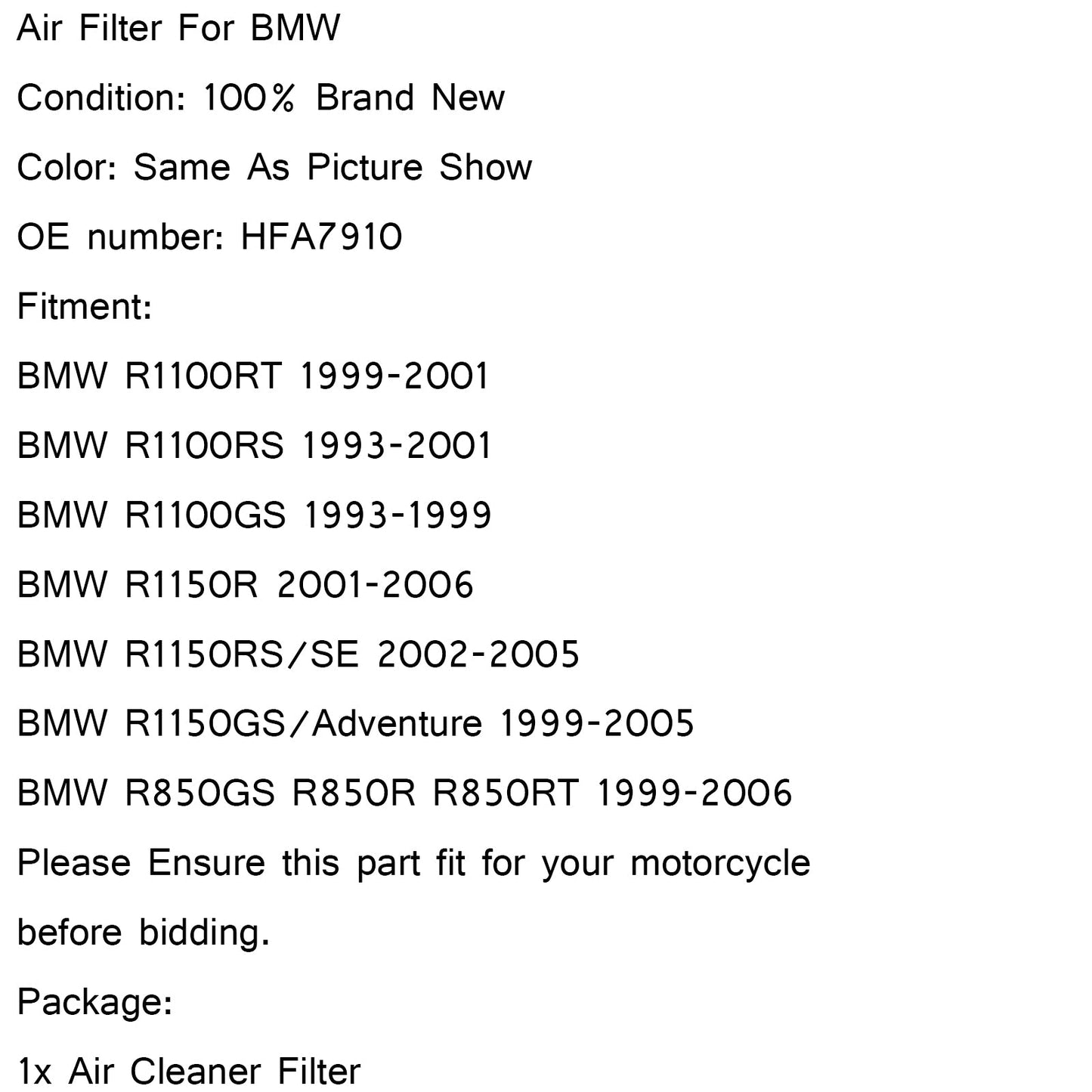 Air Filter Cleaner For BMW R850R R850GS R1100R R1100RT R1100GS R1150R R1150GS