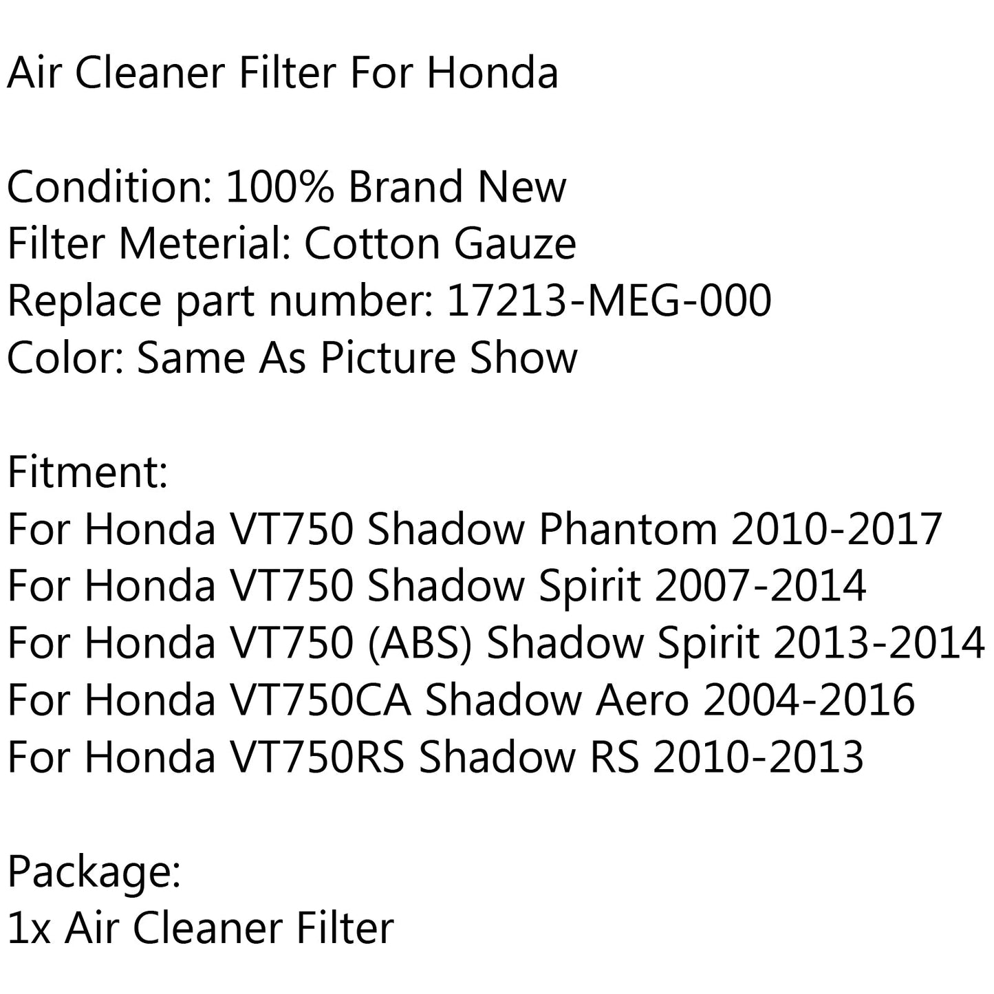 Air Filter Cleaner For VT750 Shadow Spirit 07-14 Phantom VT750CA Aero RS
