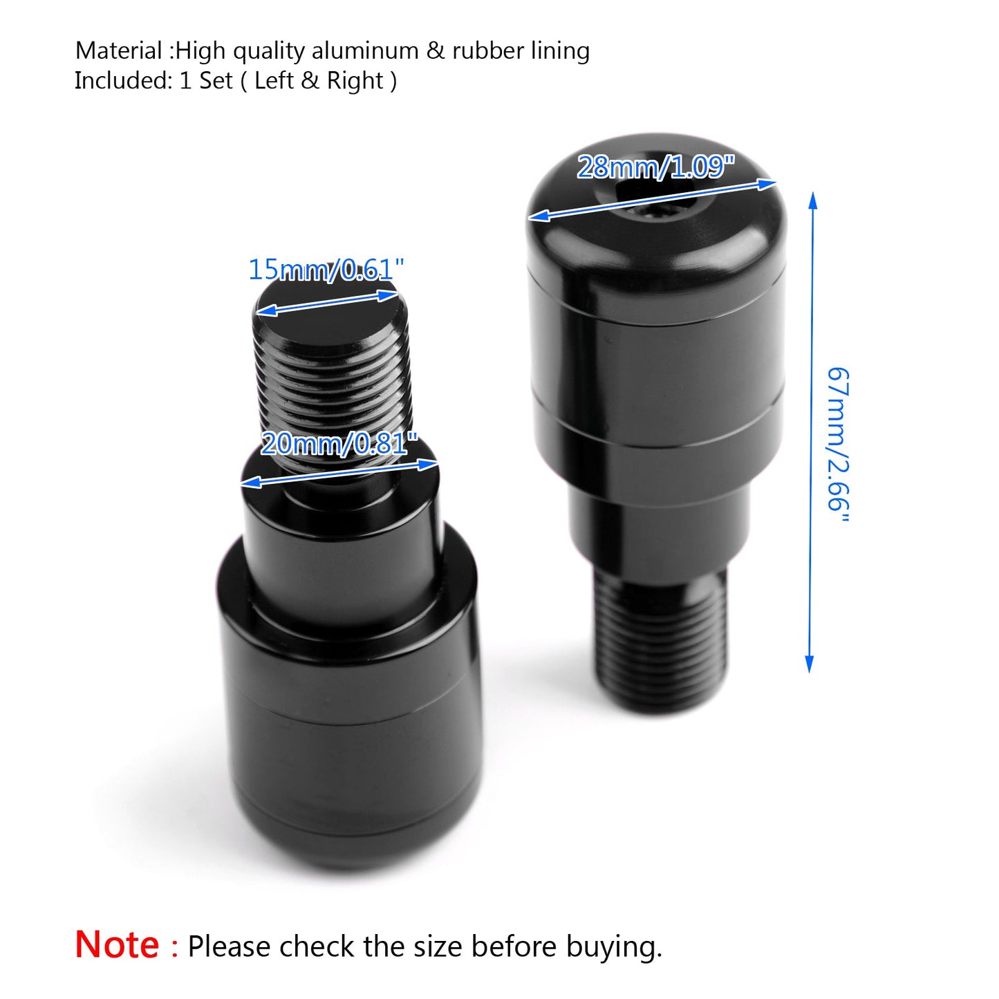 7/8" Handle Bar End Cap Plugs Slider For YAMAHA MT-09 MT-07 FZ-07 14-15 XJ6 10-13 MT-10 FZ10 Black
