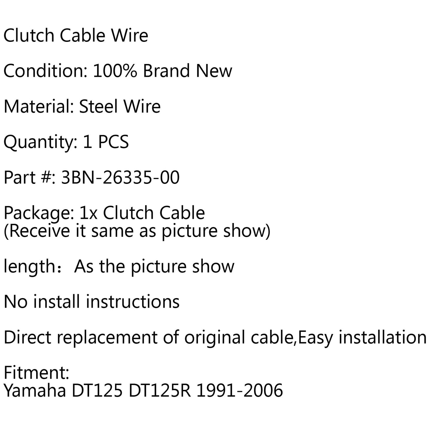 Clutch Cable Replacement 3BN-26335-00 For Yamaha DT125 DT125R 1991-2006