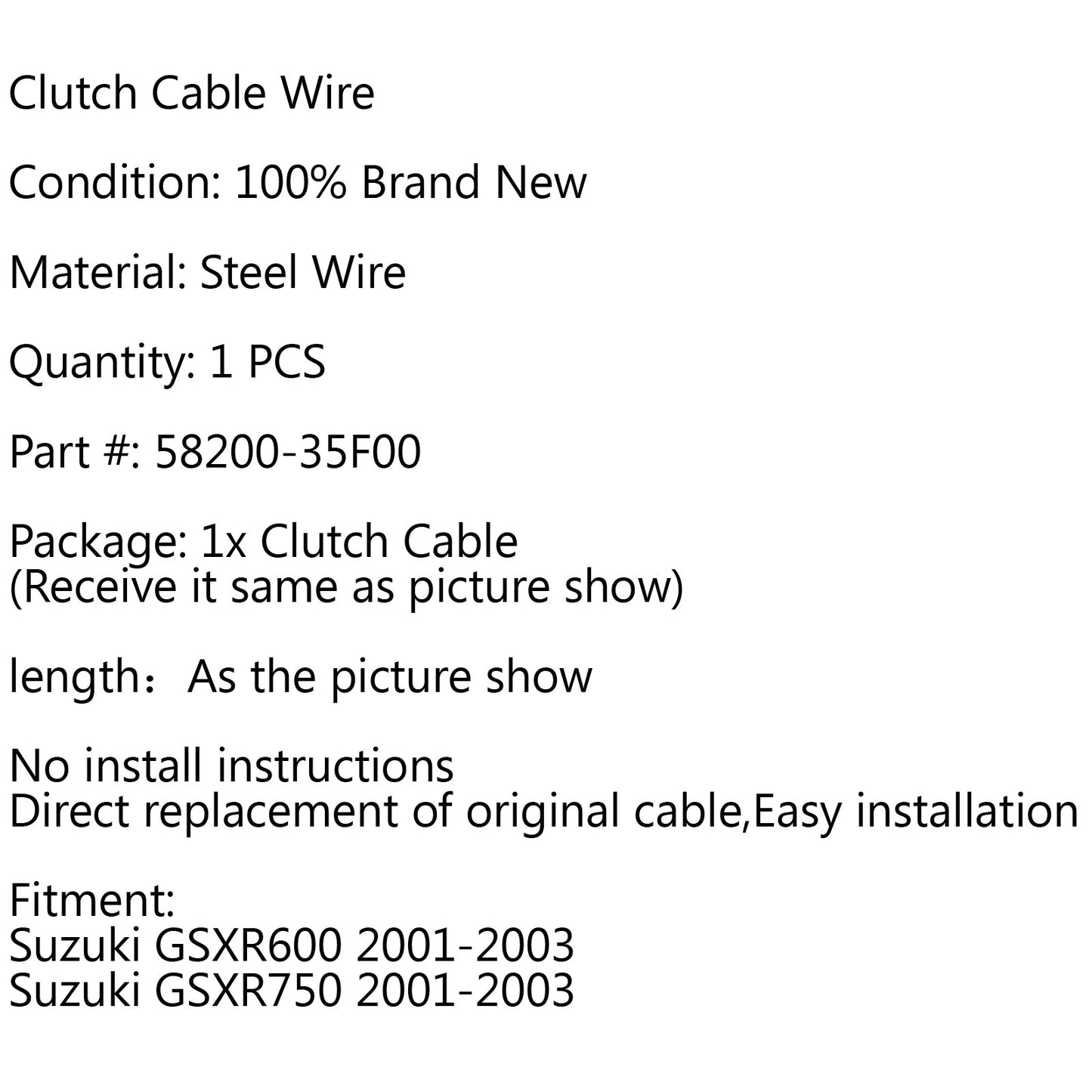 Clutch Cable Replacement 58200-35F00 For Suzuki GSXR600 GSXR750 2001-2003
