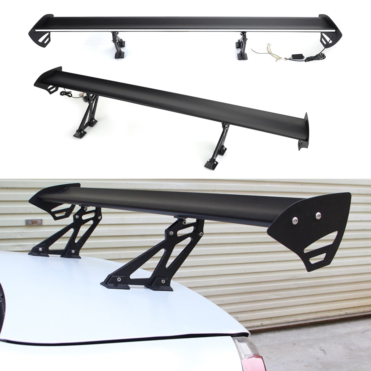 Universal Sedan Adjustable Aluminum Rear Trunk Wing Racing Spoiler W/ LED Light Generic