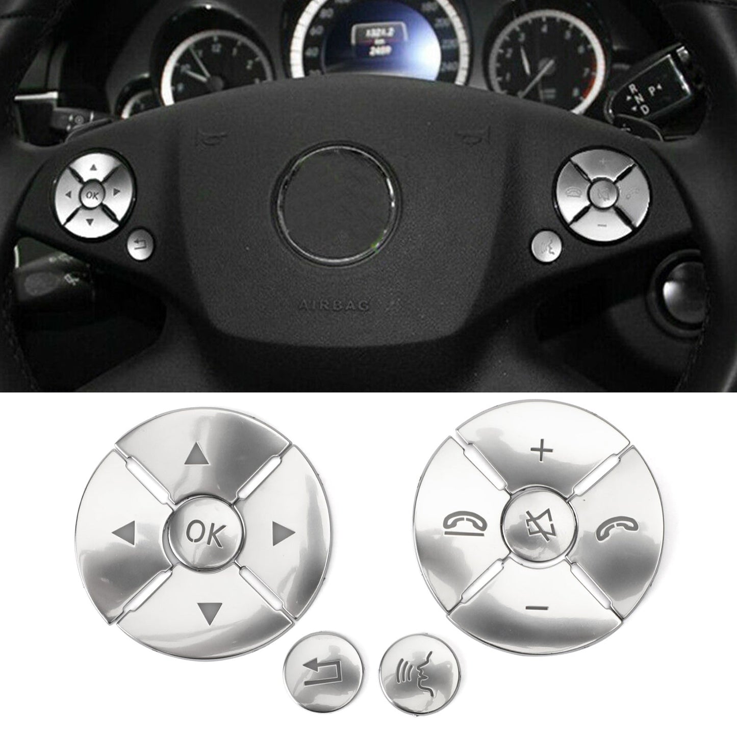 Steering Wheel Button Cover Trim Silver 12Pcs For Mercedes Benz C/E/S Class GLK