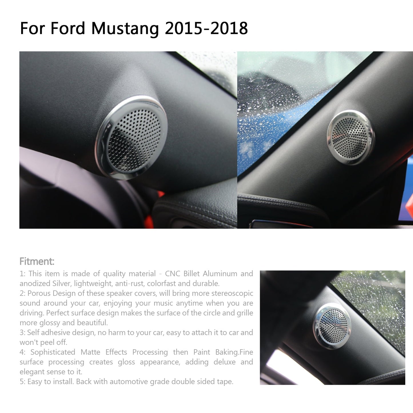Stainless Steel A Pillar Stereo Speaker Cover Trim For Ford Mustang 2015-2018