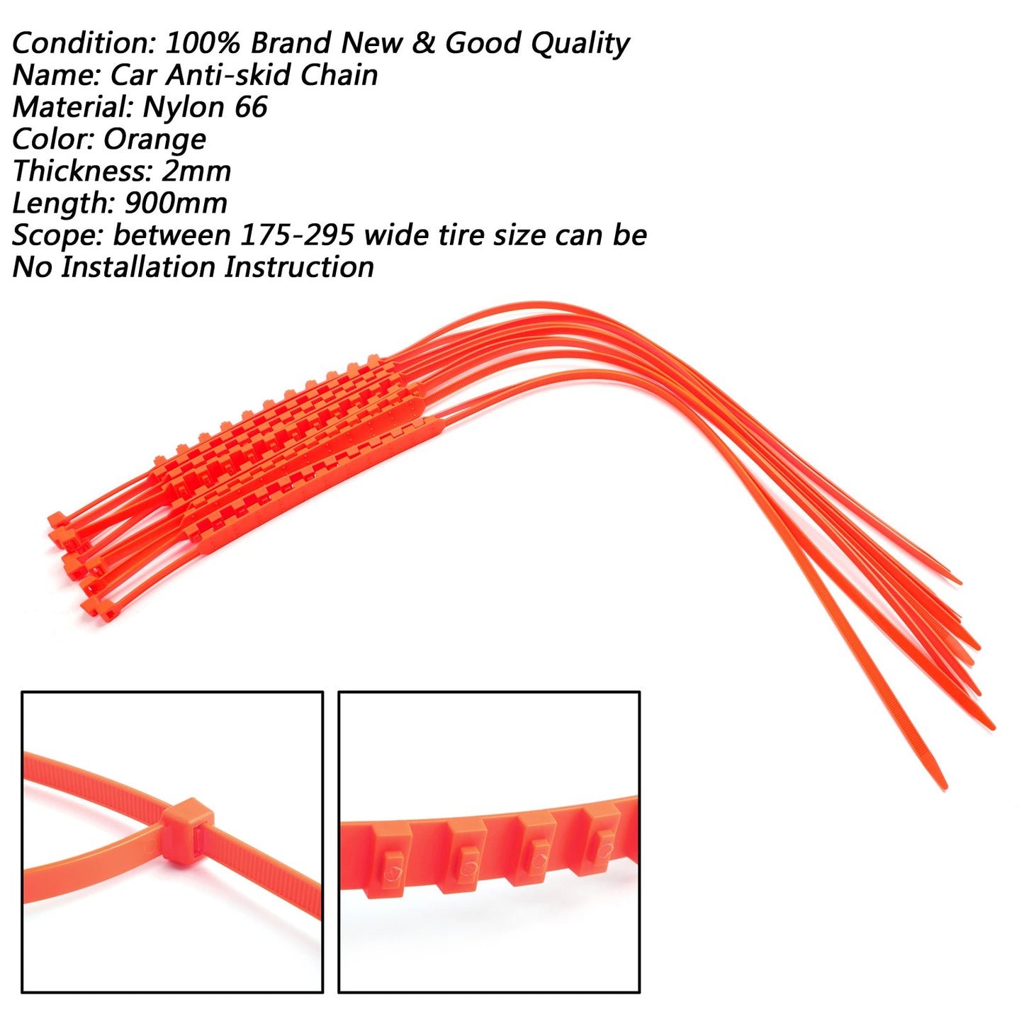 10PCS Snow Tire Chain Anti-Skid Belt For Car Truck SUV Emergency Winter Driving Orange