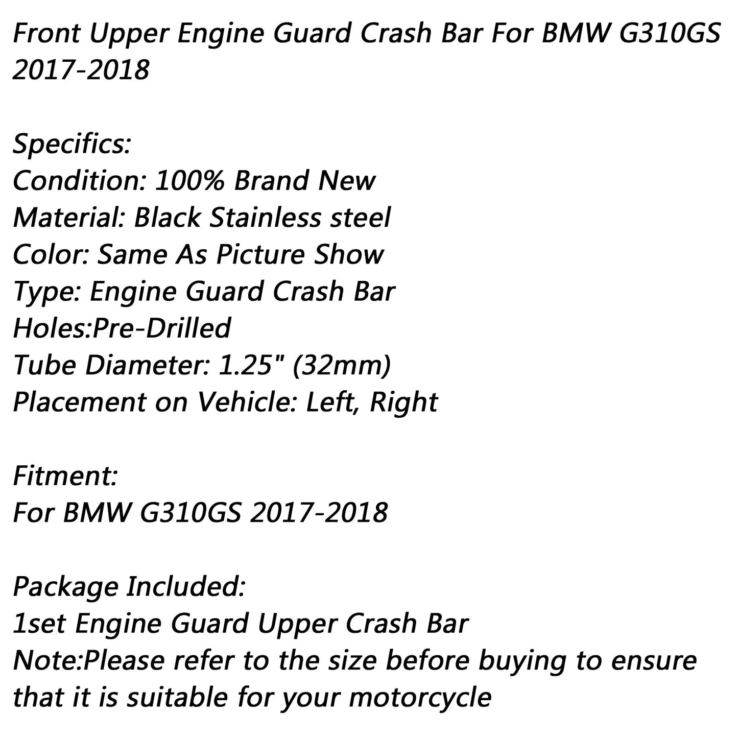 Upper Crash Bars Engine Guards Fit for BMW G310GS 2018 2019 2020 Generic