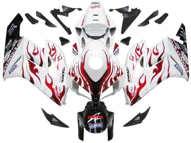 2004-2005 Honda CBR 1000 RR Amotopart Fairings White & Red Flame Shark Racing Customs Fairing