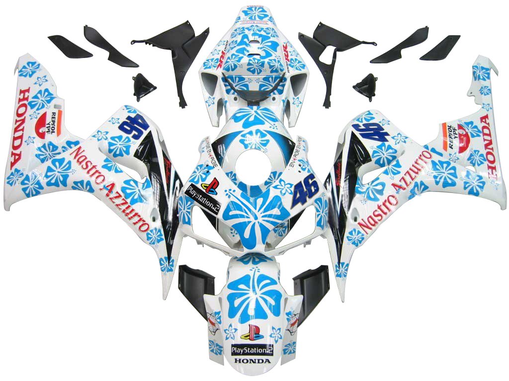 2006-2007 Honda CBR 1000 RR White & Blue Floral Racing Amotopart Fairings