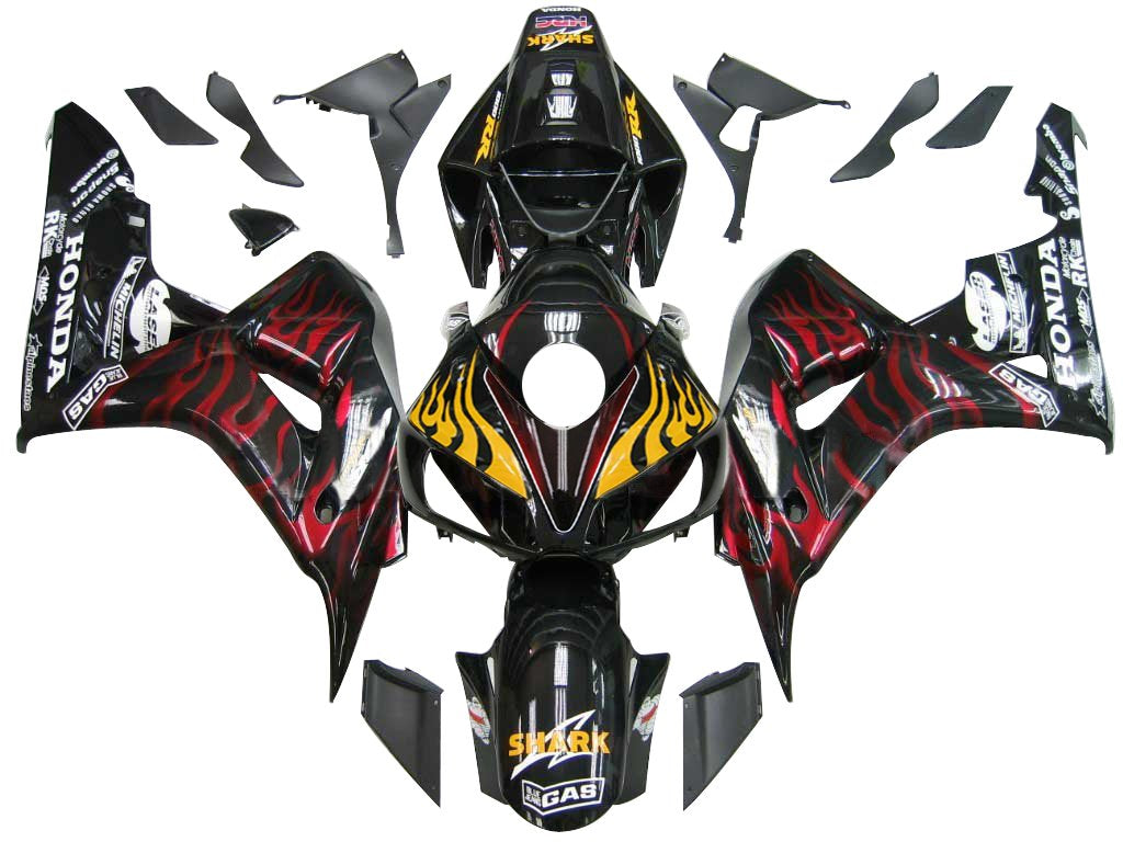 2006-2007 Honda CBR 1000 RR Black & Red Flame Shark Racing Amotopart Fairings