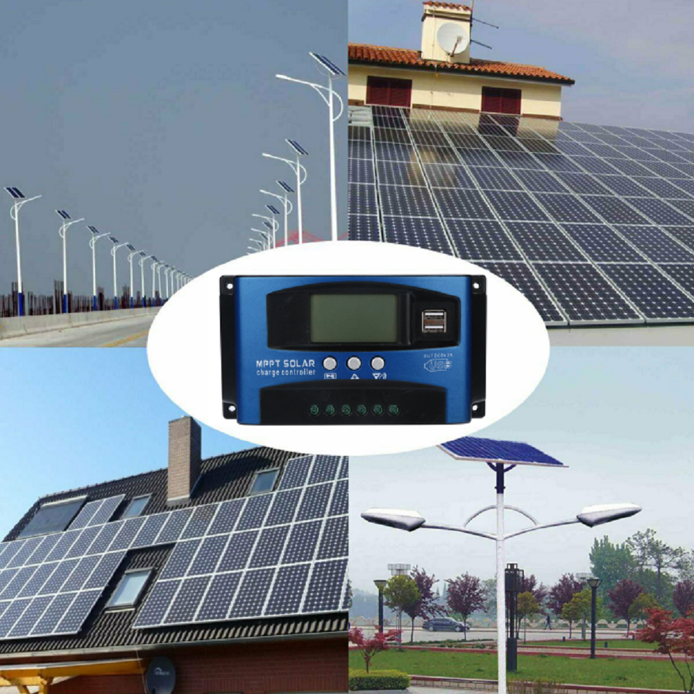 12V-24V,MPPT 30/40/50/60/100A Solar Panel Regulator Charge Controller Auto Focus Dual USB