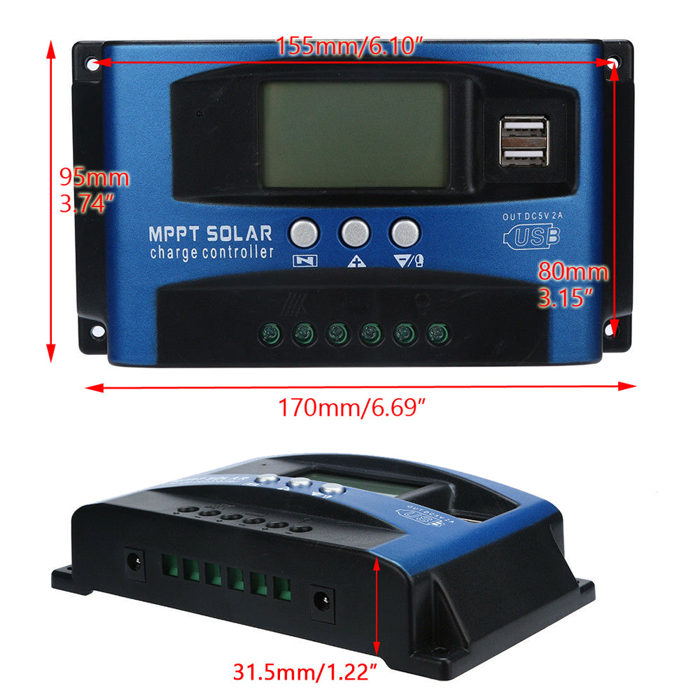 12V-24V,MPPT 30/40/50/60/100A Solar Panel Regulator Charge Controller Auto Focus Dual USB