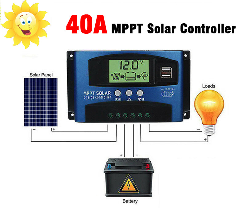 30/40/50/60/100A MPPT Solar Panel Regulator Charge Controller 12V/24V Auto Focus Tracking