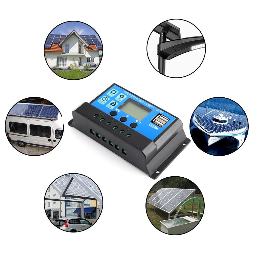 20A Solar Panel Battery Regulator Charge Controller PWM LCD Dual USB 12V/24V