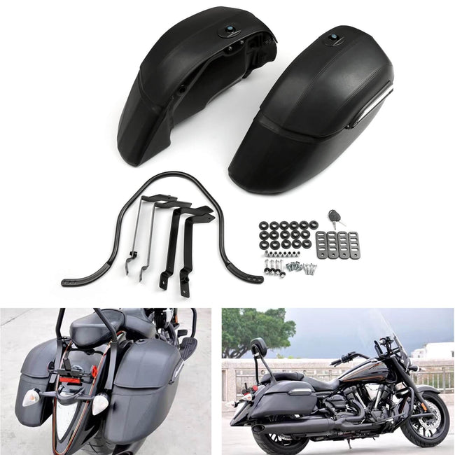 Universal Classic Motorcycle Hard Bags Saddlebags & Heavy Duty Mounting Kit