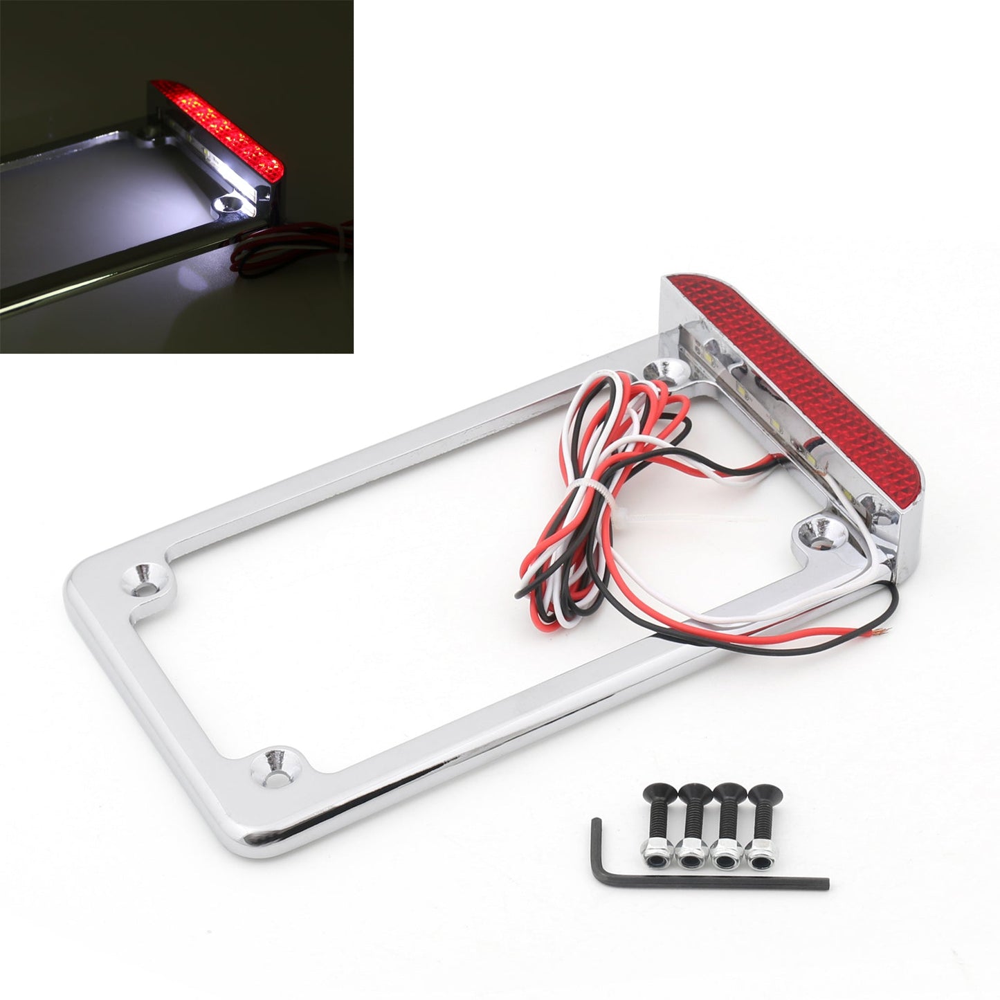 Universal Motorcycle 3 LED License Plate Frame With LED Tail Brake Light Generic