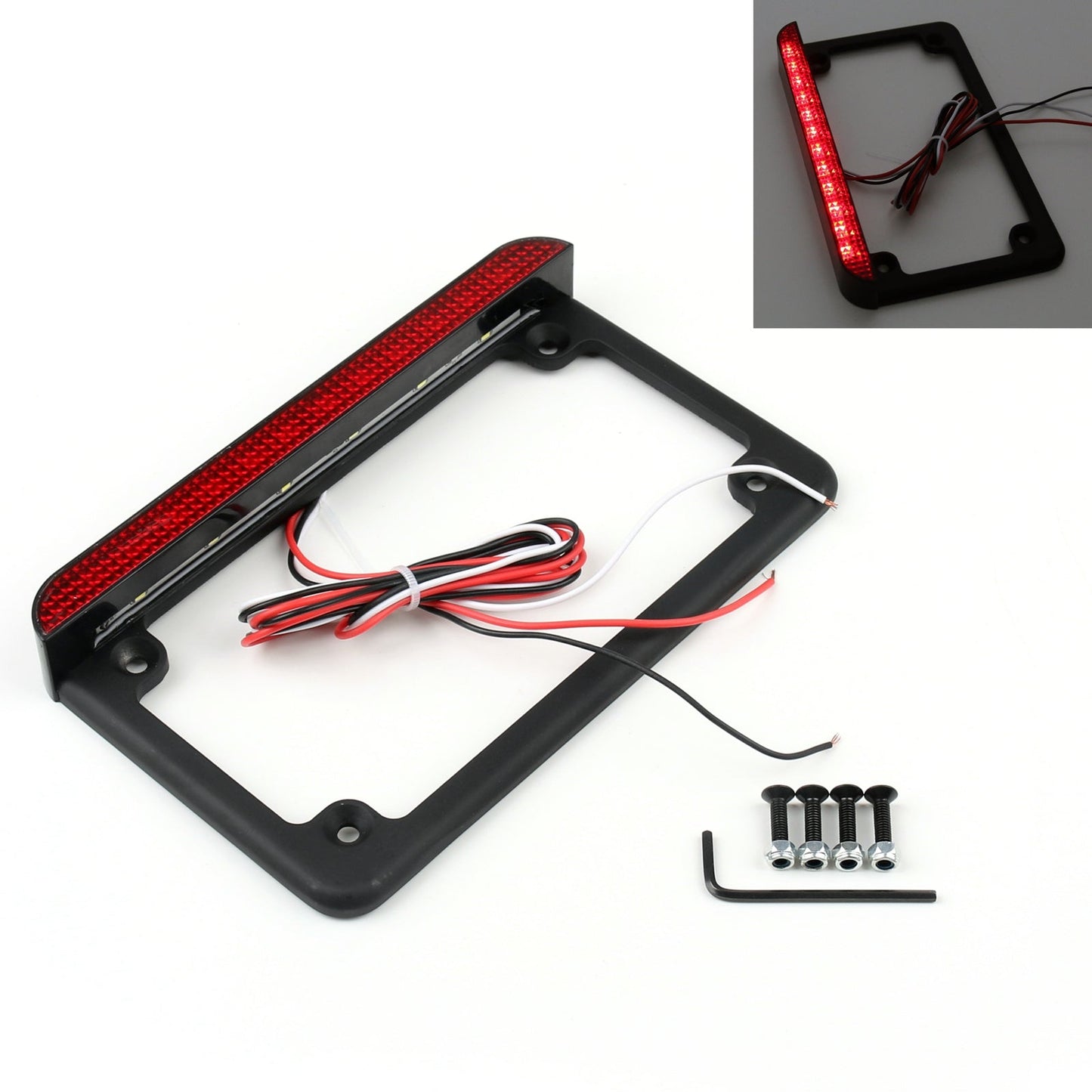 Universal Motorcycle 6LED License Plate Frame With LED Tail Brake Light Black