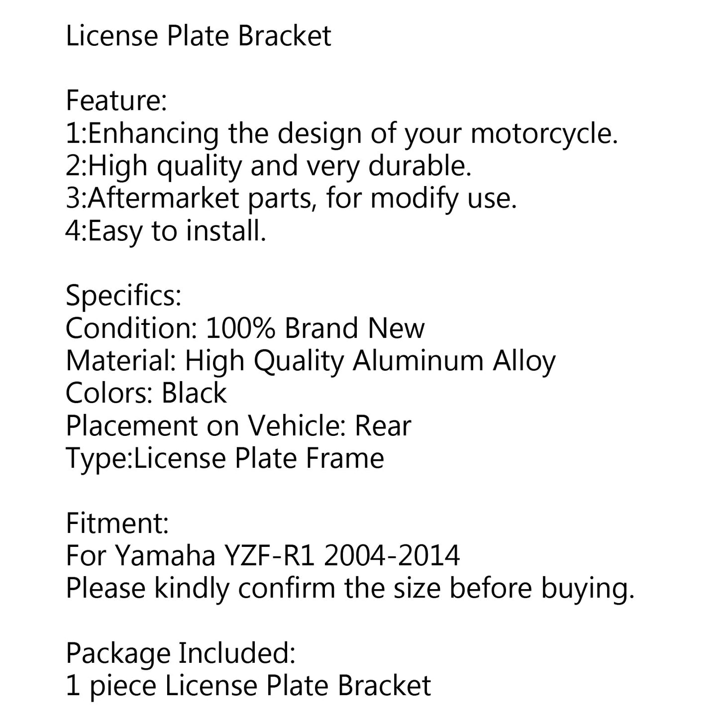 License Plate Bracket Number Holder Plate with 3 LED For Yamaha YZF-R1 2004-2014