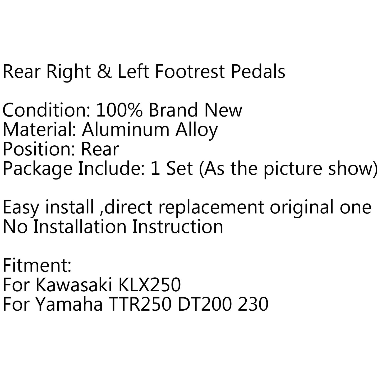 Rear Foot Pegs Footrest Foot Peg For Kawasaki KLX250 / Yamaha TTR250 DT200 230