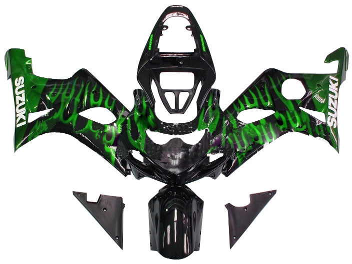 2000-2002 Suzuki GSXR 1000 Black & Green Flame Racing Amotopart Fairings