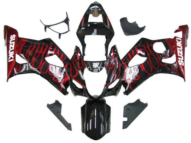 2003-2004 Suzuki GSXR 1000 Black & Red Flame Suzuki Racing Amotopart Fairings