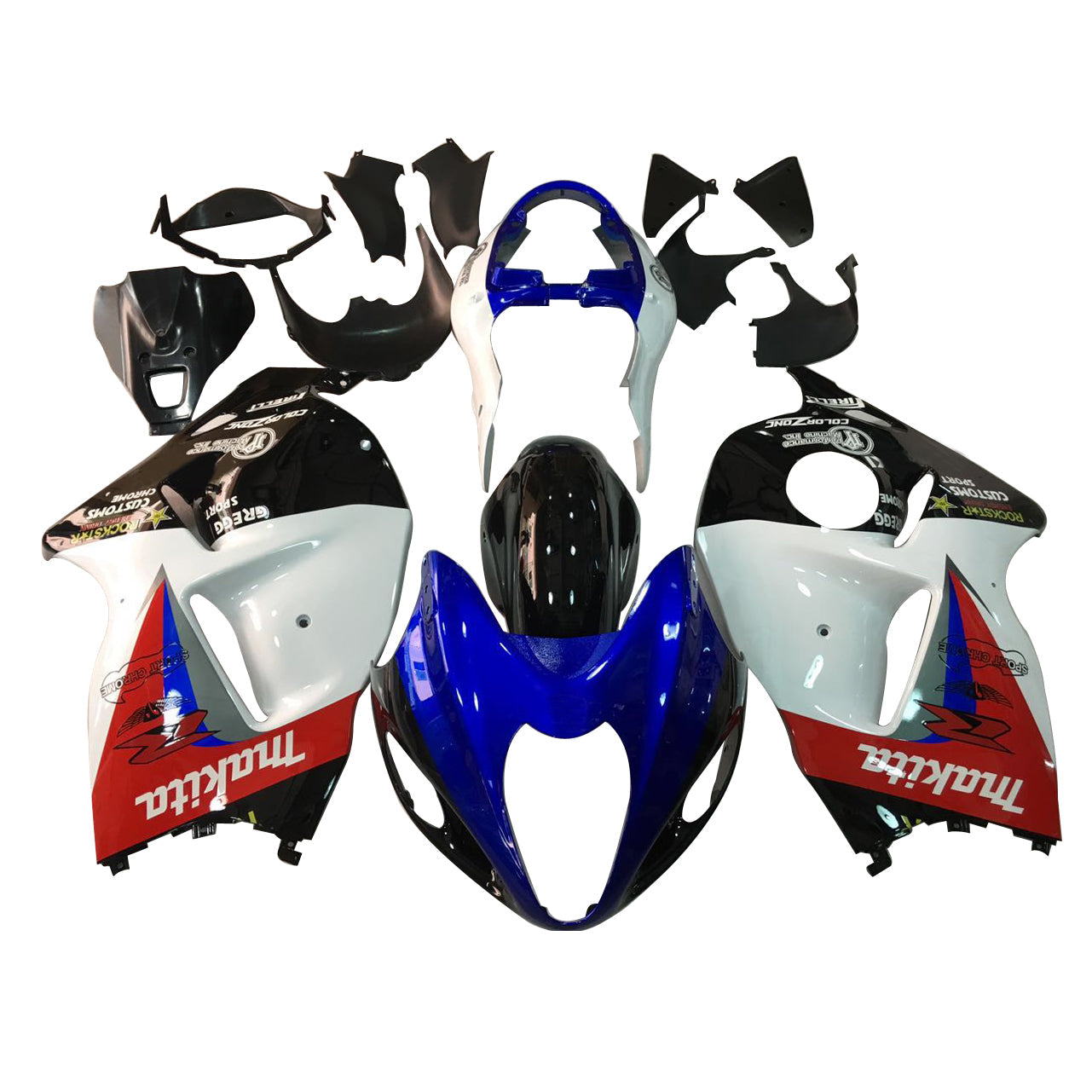 1999-2007 Suzuki GSX1300 Hayabusa Amotopart Fairings White Green Research47 Racing