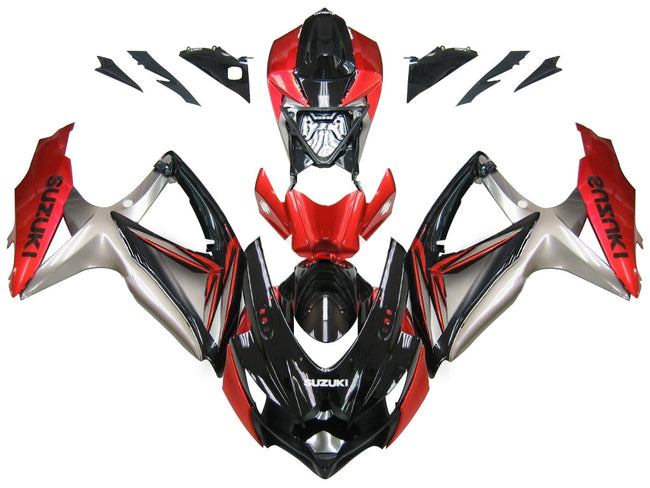 2008-2010 Suzuki GSXR 750 Amotopart Fairings Black Red Silver Racing