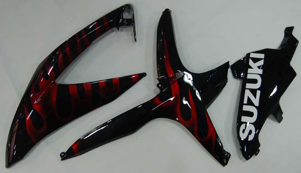 2008-2010 Suzuki GSXR600750 Amotopart Fairing Black Red Flame Kit