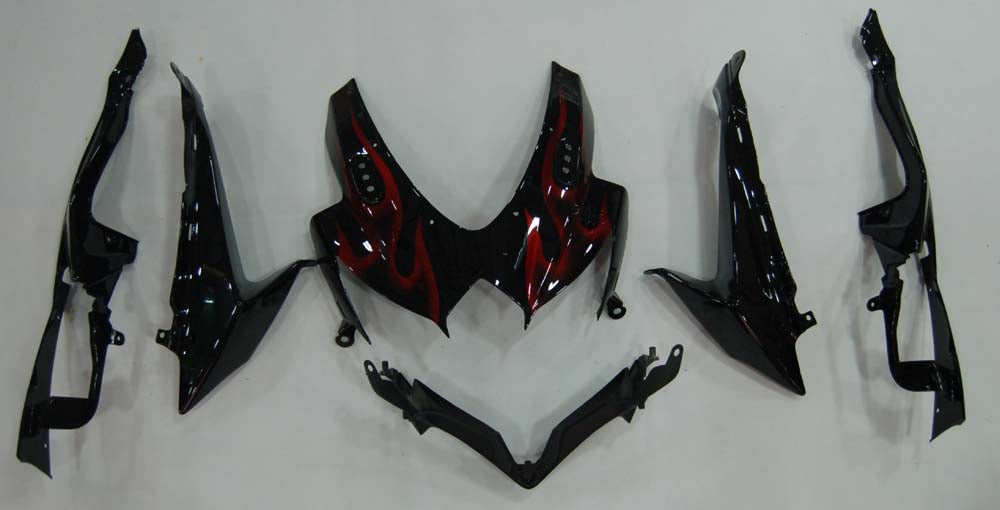 2008-2010 Suzuki GSXR600750 Amotopart Fairing Black Red Flame Kit