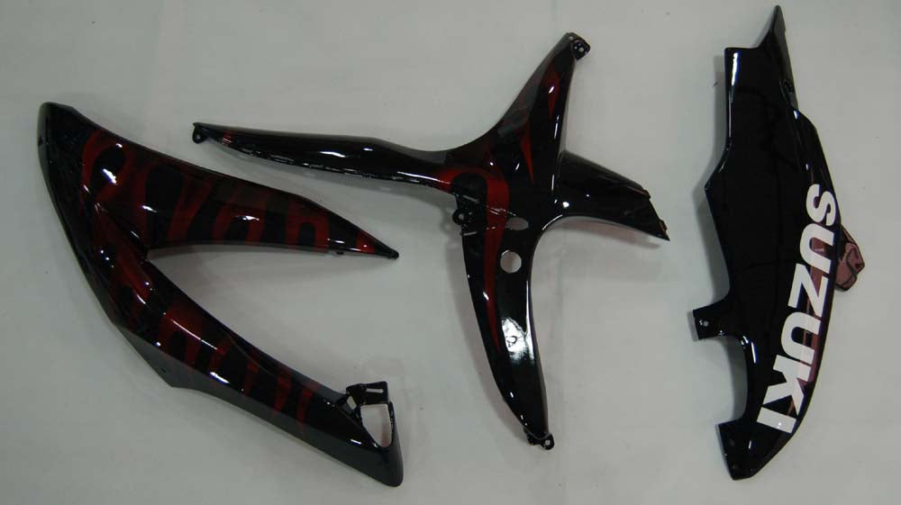 2008-2010 Suzuki GSXR600750 Amotopart Fairing Black Red Flame Kit