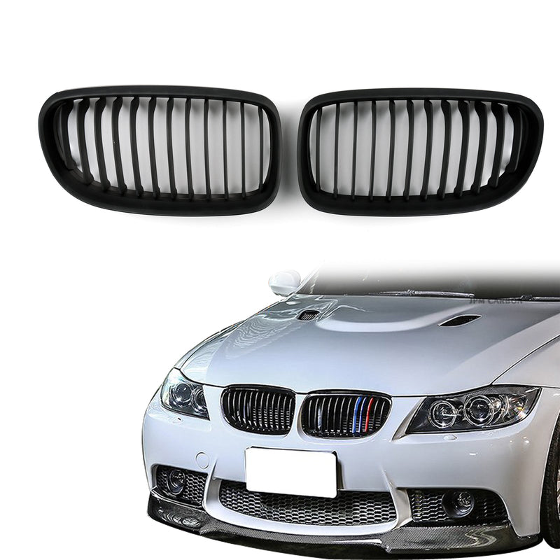 Matte Black Front Kidney Grill Mesh Grille Nose For BMW E90 E91 LCI (2009-2012)