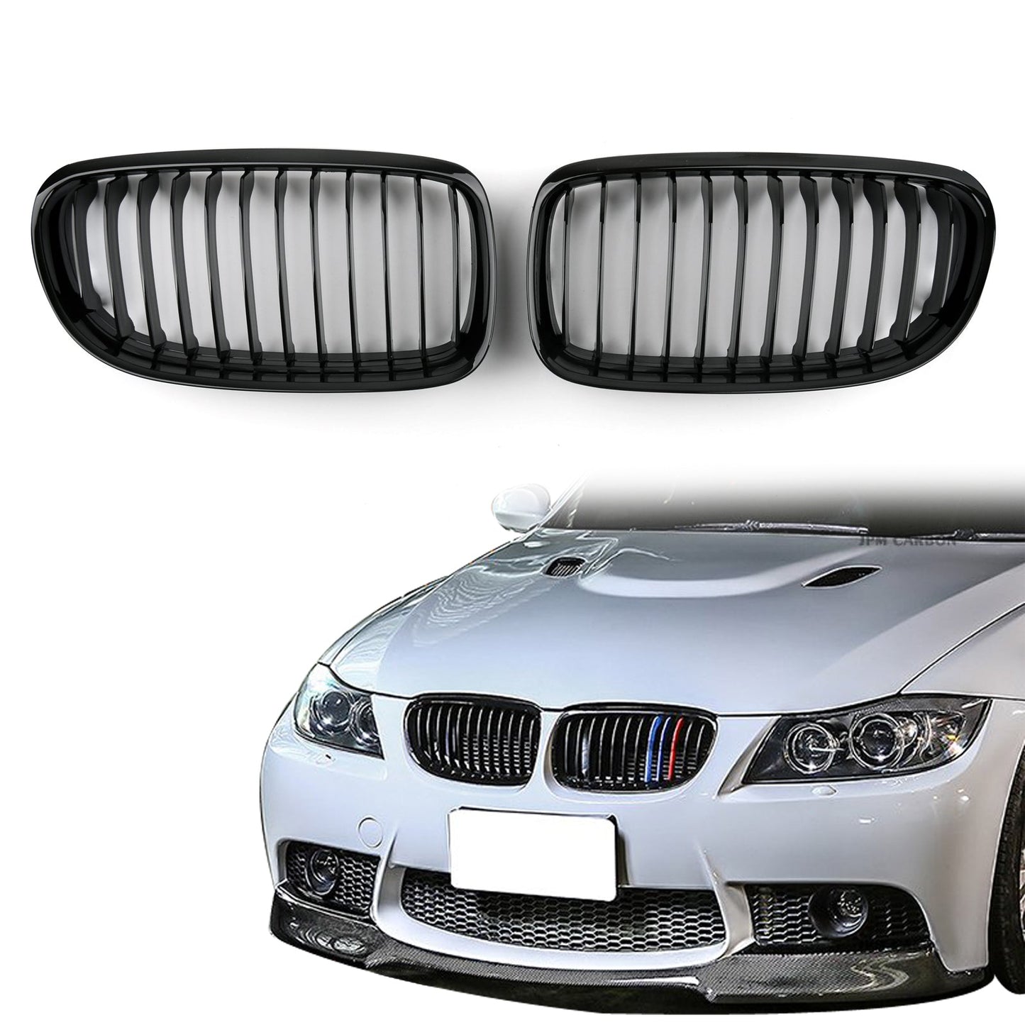 Matte Black Front Kidney Grill Mesh Grille Nose For BMW E90 E91 LCI 2009-2012